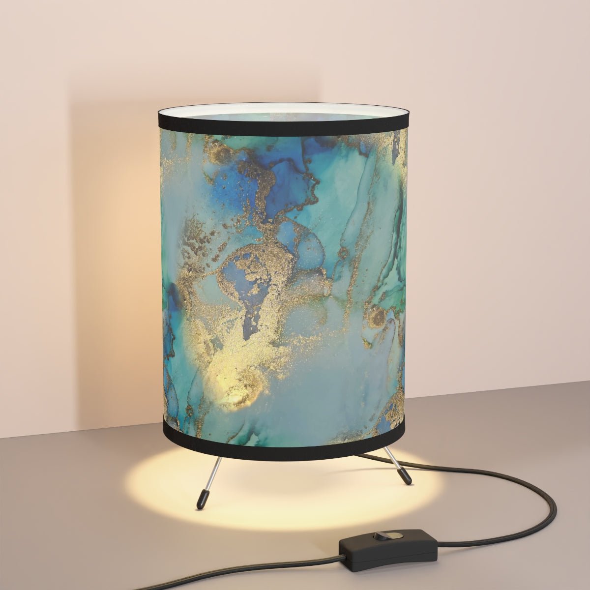 Gold and Blue Marble Tripod Lamp - Puffin Lime