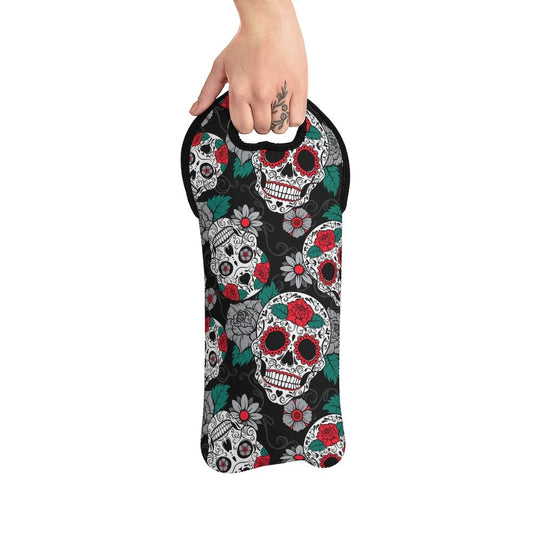 Gothic Sugar Skulls Wine Tote Bag - Puffin Lime