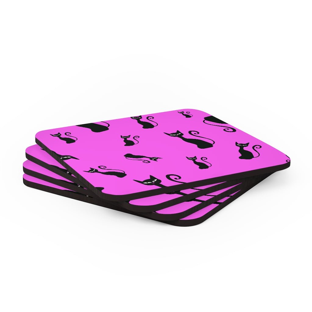 Halloween Black Siamese Cats Corkwood Coaster Set - Puffin Lime