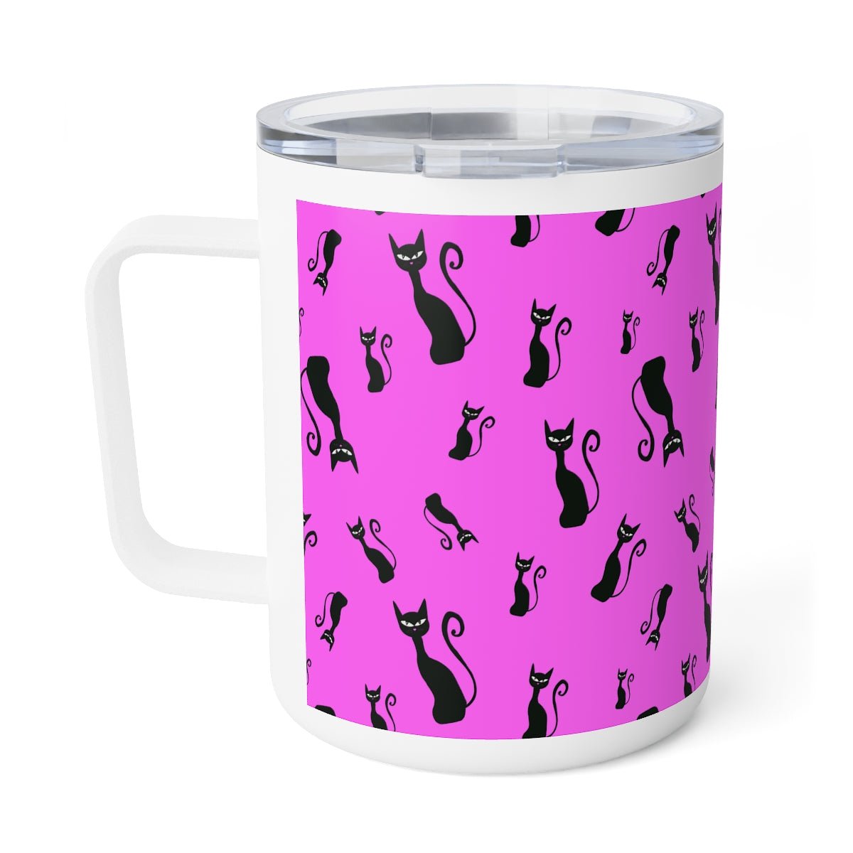 Halloween Black Siamese Cats Insulated Coffee Mug, 10oz - Puffin Lime