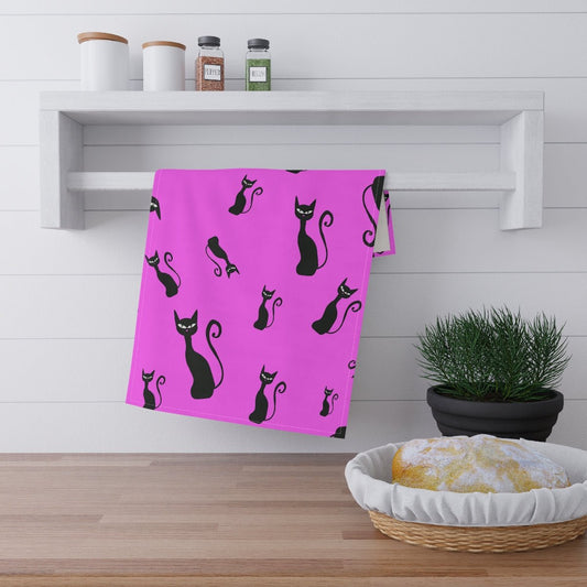 Halloween Black Siamese Cats Kitchen Towel - Puffin Lime