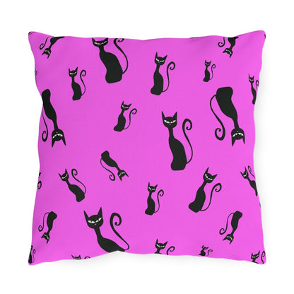Halloween Black Siamese Cats Outdoor Pillow - Puffin Lime