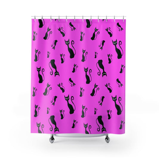 Halloween Black Siamese Cats Shower Curtains - Puffin Lime
