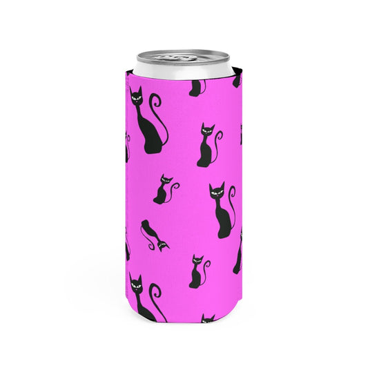 Halloween Black Siamese Cats Slim Can Cooler - Puffin Lime