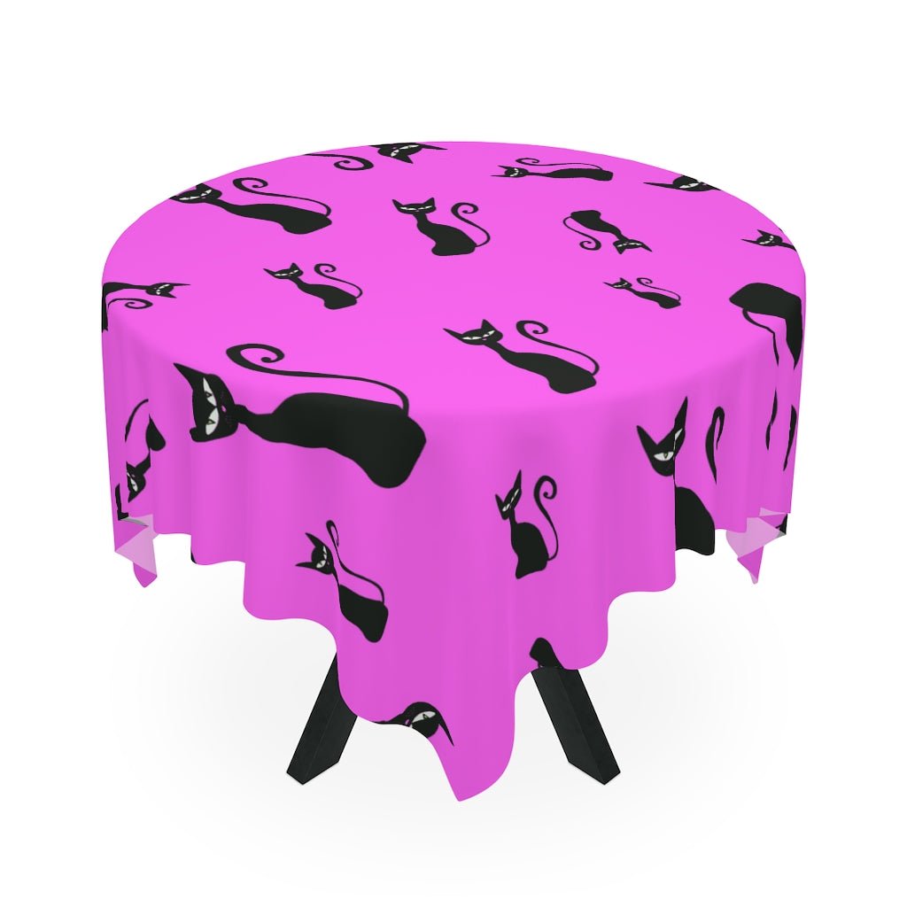 Halloween Black Siamese Cats Tablecloth - Puffin Lime