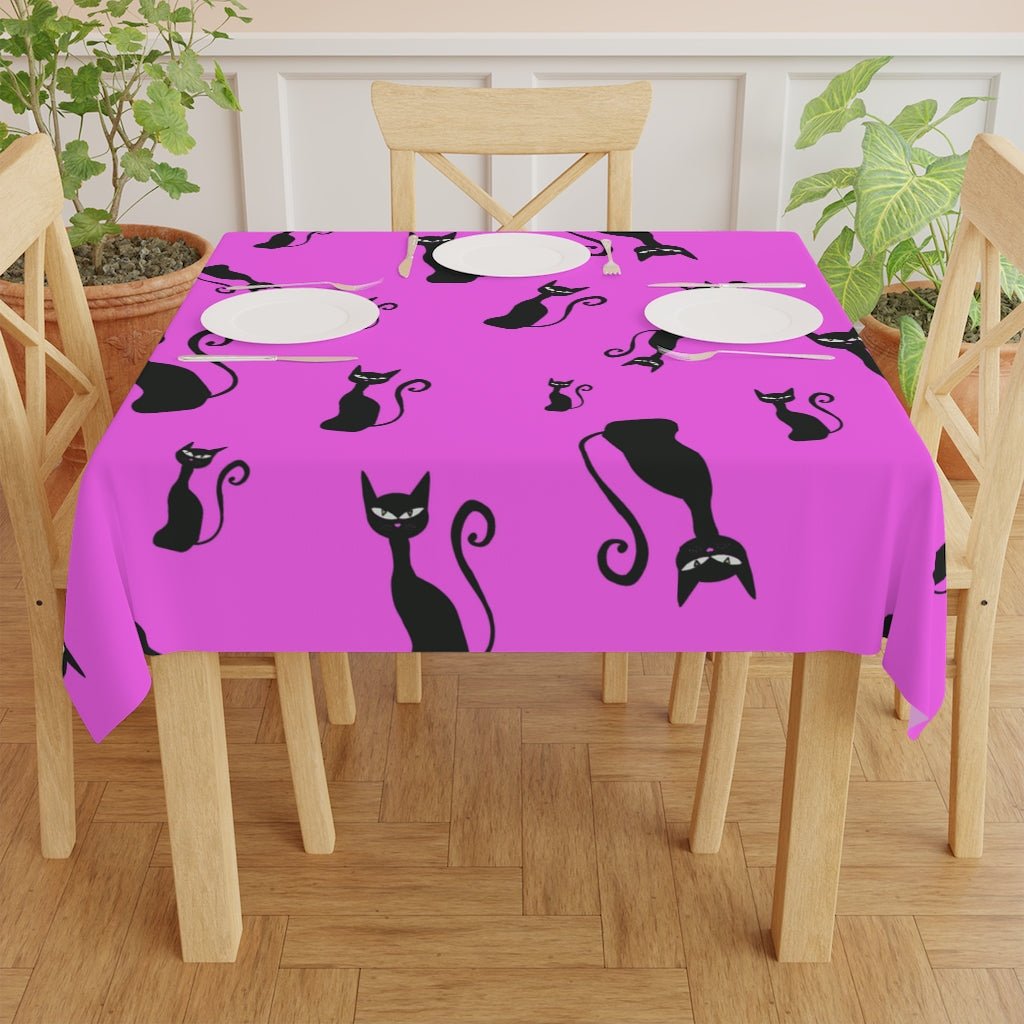 Halloween Black Siamese Cats Tablecloth - Puffin Lime