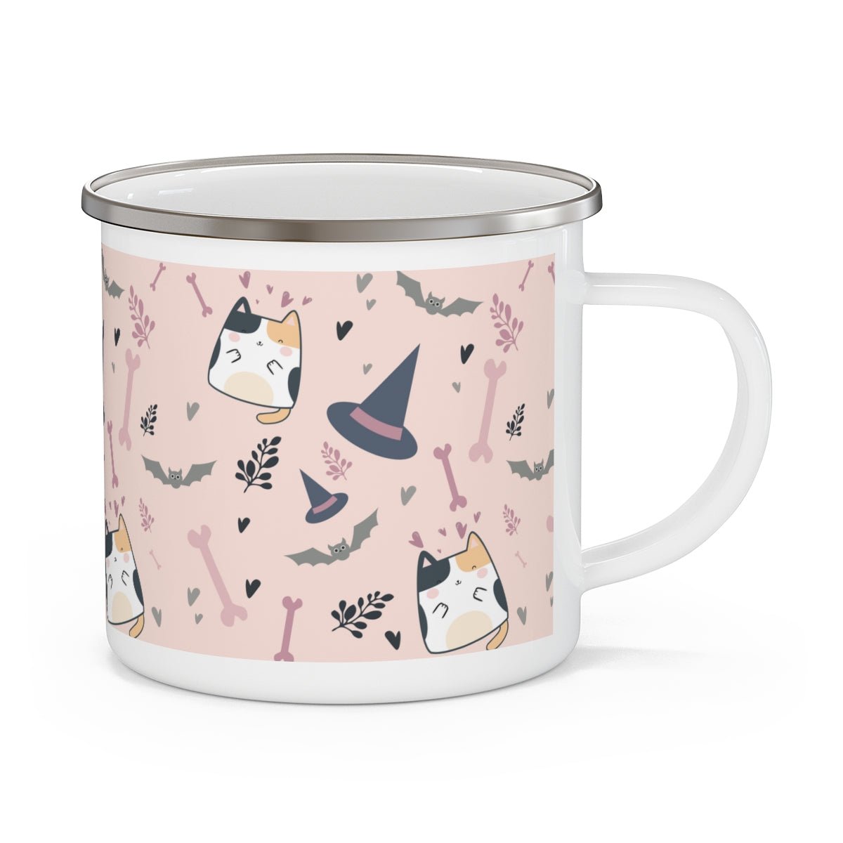 Halloween Cats and Bats Enamel Camping Mug - Puffin Lime