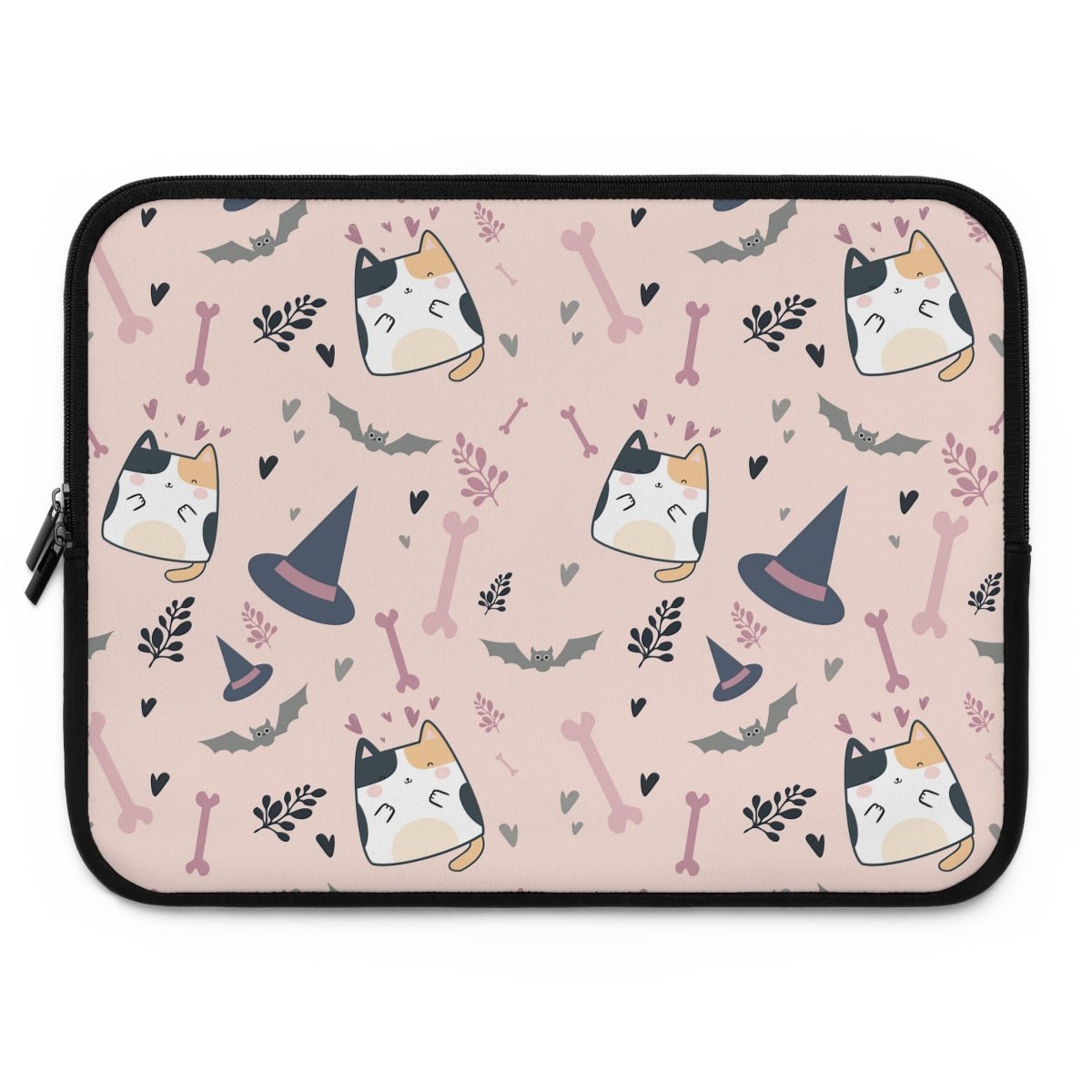 Halloween Cats and Bats Laptop Sleeve - Puffin Lime