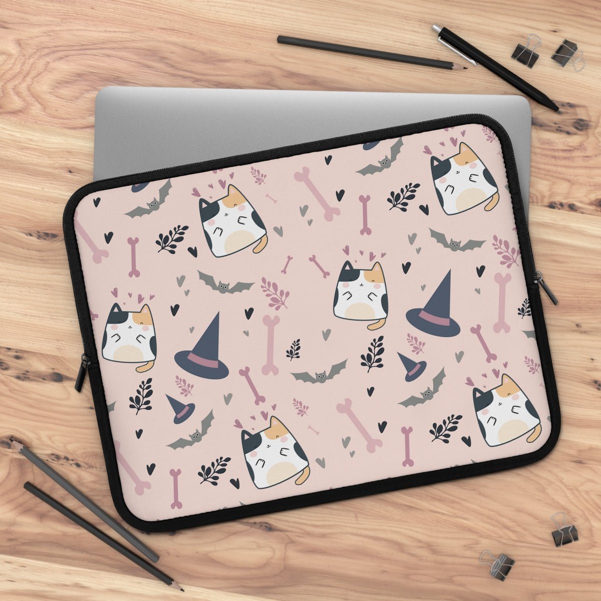 Halloween Cats and Bats Laptop Sleeve - Puffin Lime