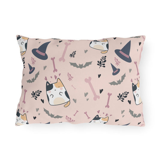 Halloween Cats and Bats Outdoor Pillow - Puffin Lime