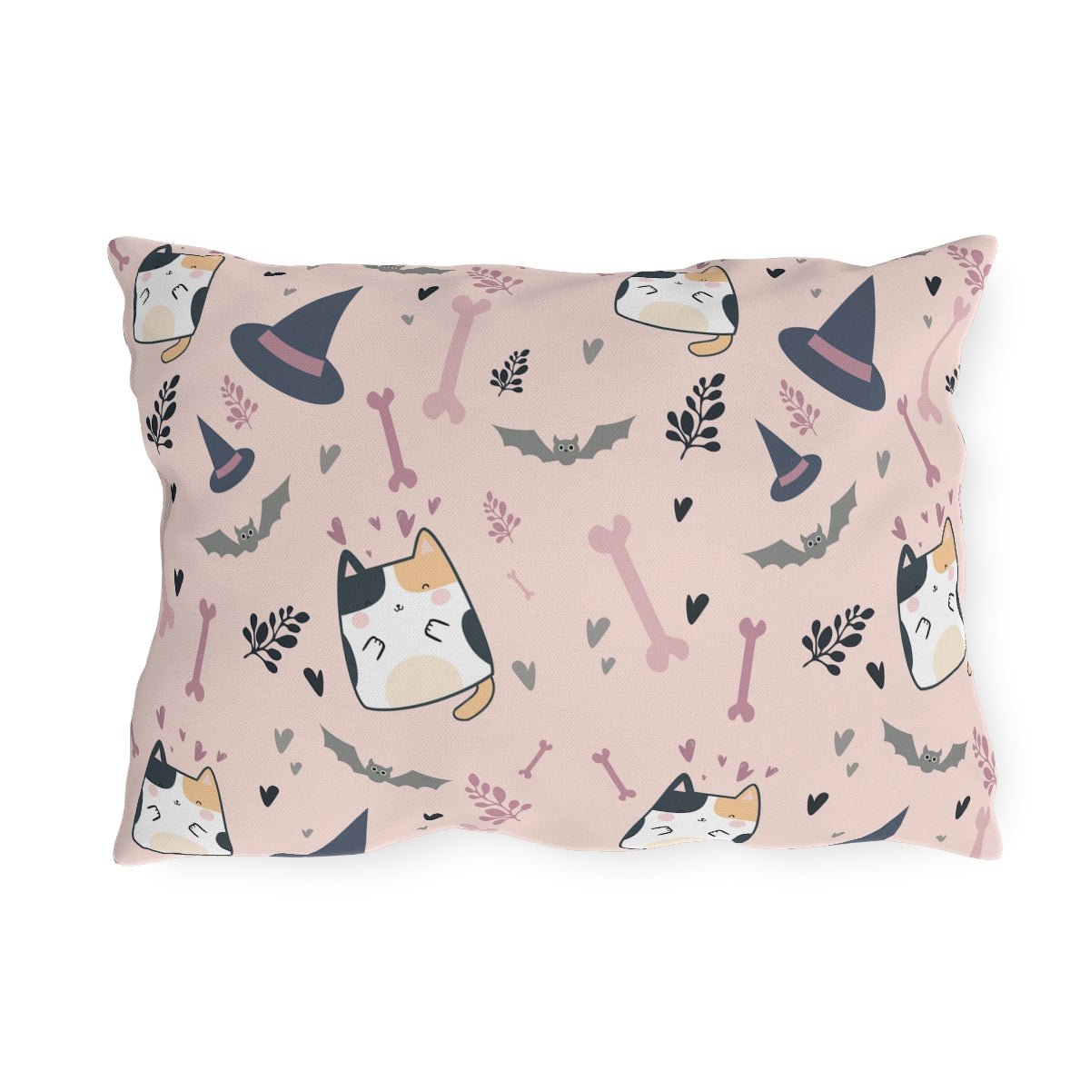 Halloween Cats and Bats Outdoor Pillow - Puffin Lime