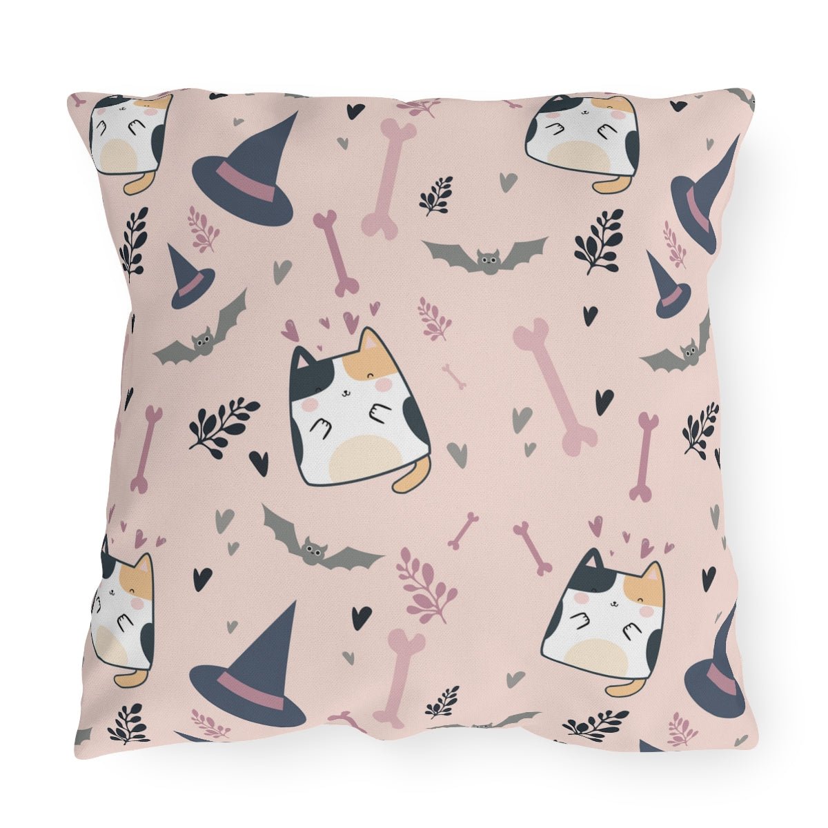 Halloween Cats and Bats Outdoor Pillows - Puffin Lime