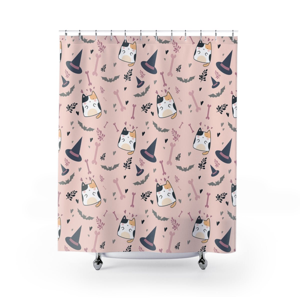 Halloween Cats and Bats Shower Curtain - Puffin Lime