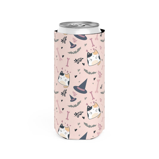 Halloween Cats and Bats Slim Can Cooler - Puffin Lime