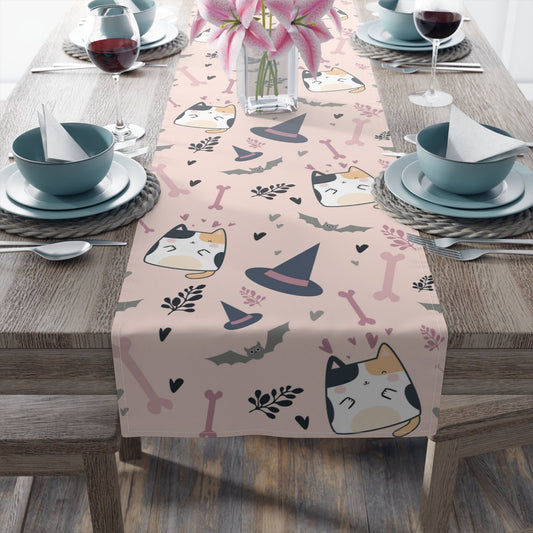 Halloween Cats and Bats Table Runner - Puffin Lime