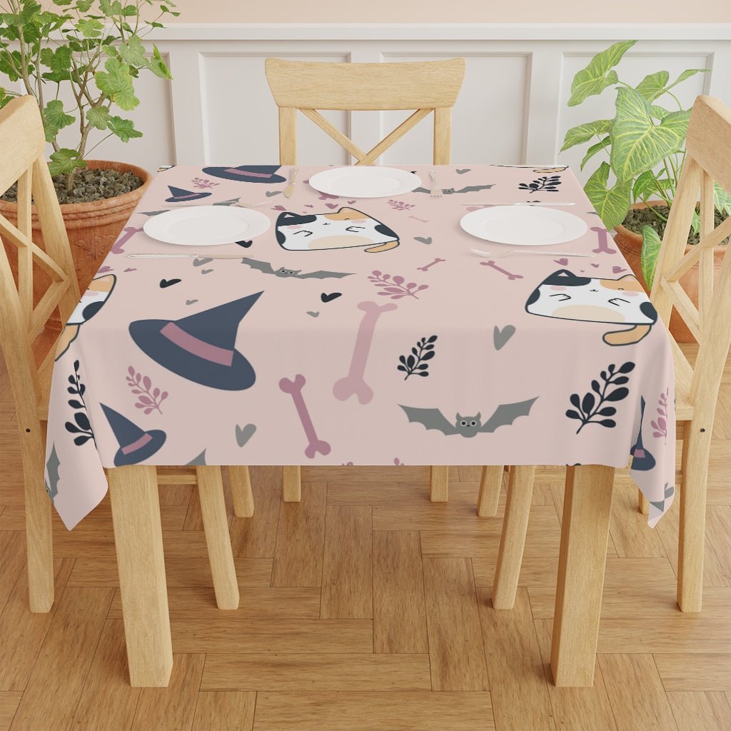 Halloween Cats and Bats Tablecloth - Puffin Lime