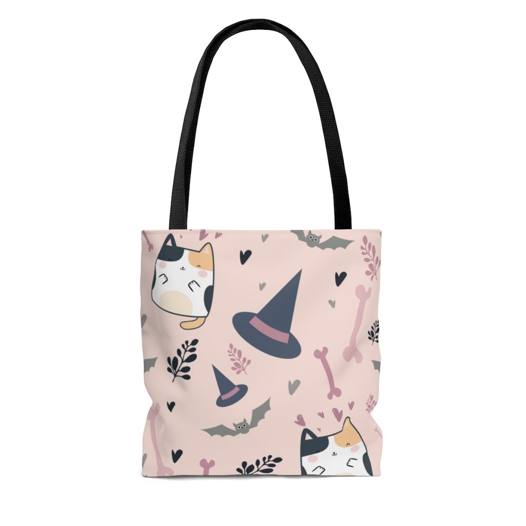 Halloween Cats and Bats Tote Bag - Puffin Lime