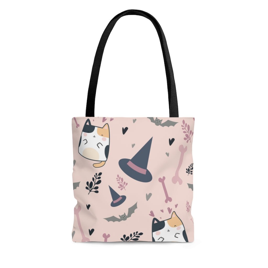 Halloween Cats and Bats Tote Bag - Puffin Lime