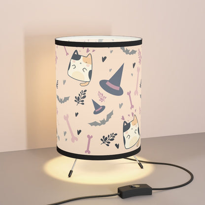 Halloween Cats and Bats Tripod Lamp - Puffin Lime
