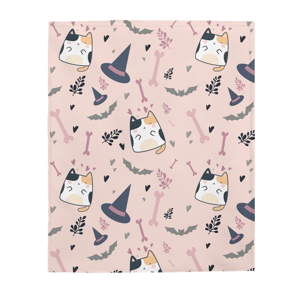 Halloween Cats and Bats Velveteen Plush Blanket - Puffin Lime