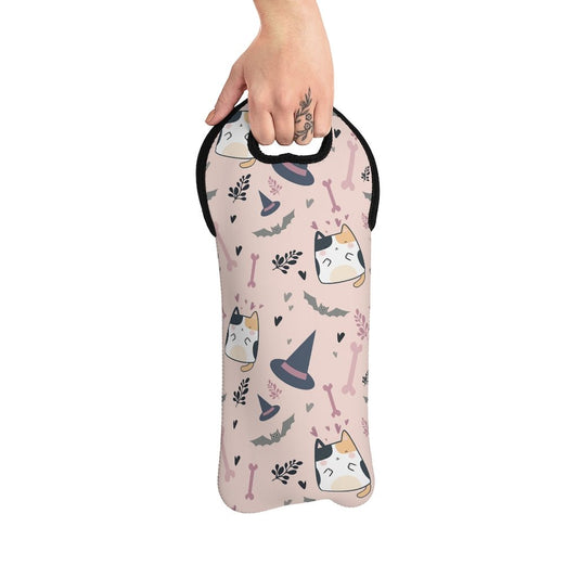 Halloween Cats and Bats Wine Tote Bag - Puffin Lime