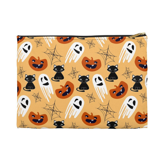 Halloween Cats and Ghosts Accessory Pouch - Puffin Lime