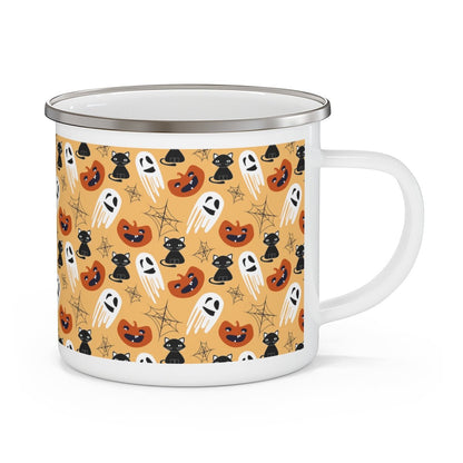 Halloween Cats and Ghosts Enamel Camping Mug - Puffin Lime