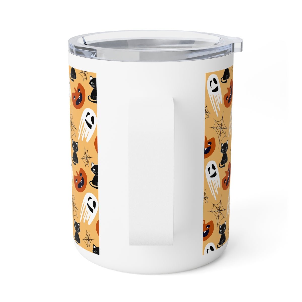 Halloween Cats and Ghosts Insulated Coffee Mug, 10oz - Puffin Lime