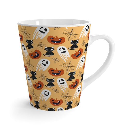 Halloween Cats and Ghosts Latte Mug - Puffin Lime