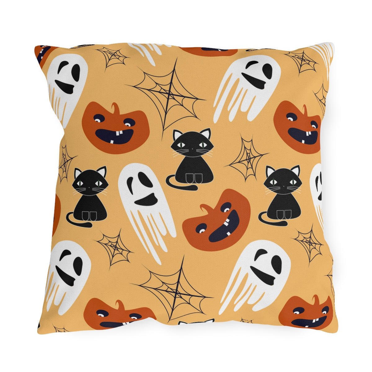 Halloween Cats and Ghosts Outdoor Pillow - Puffin Lime