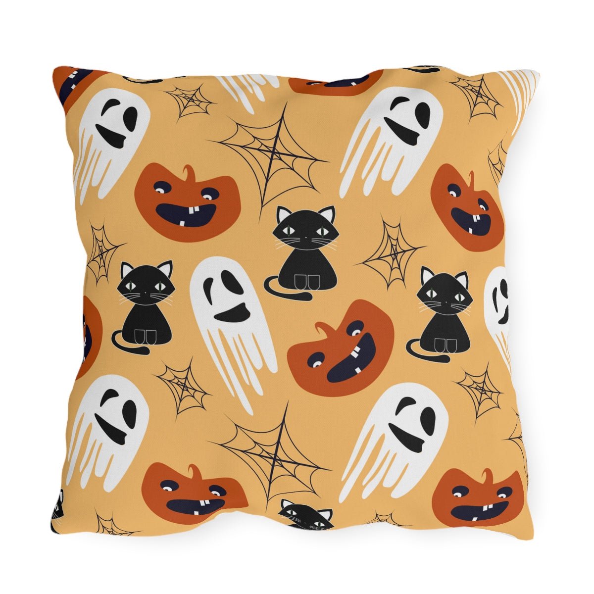 Halloween Cats and Ghosts Outdoor Pillow - Puffin Lime