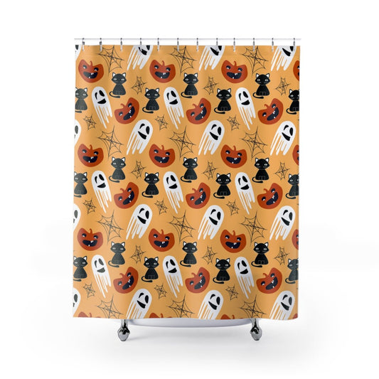 Halloween Cats and Ghosts Shower Curtain - Puffin Lime