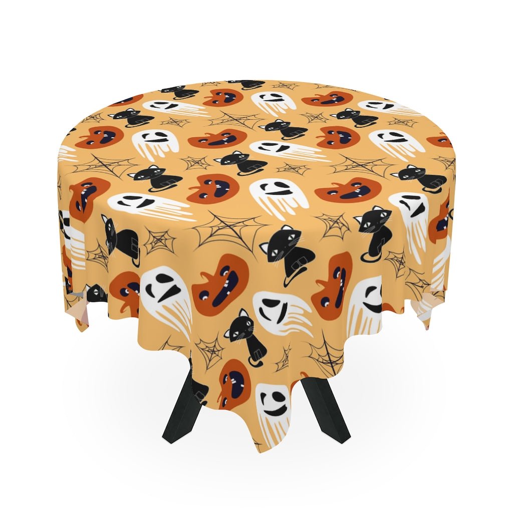 Halloween Cats and Ghosts Tablecloth - Puffin Lime