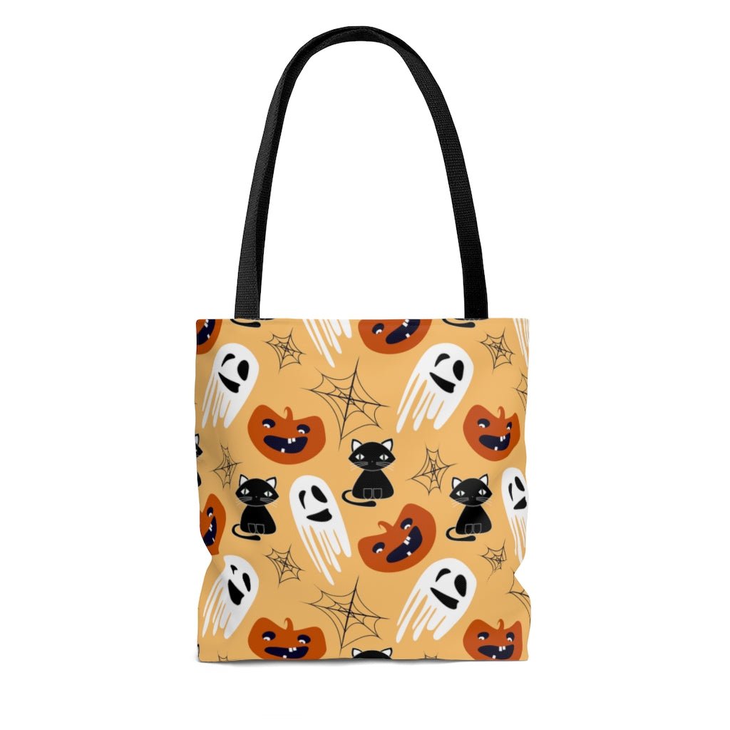 Halloween Cats and Ghosts Tote Bag - Puffin Lime