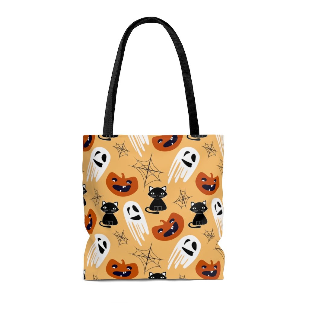 Halloween Cats and Ghosts Tote Bag - Puffin Lime