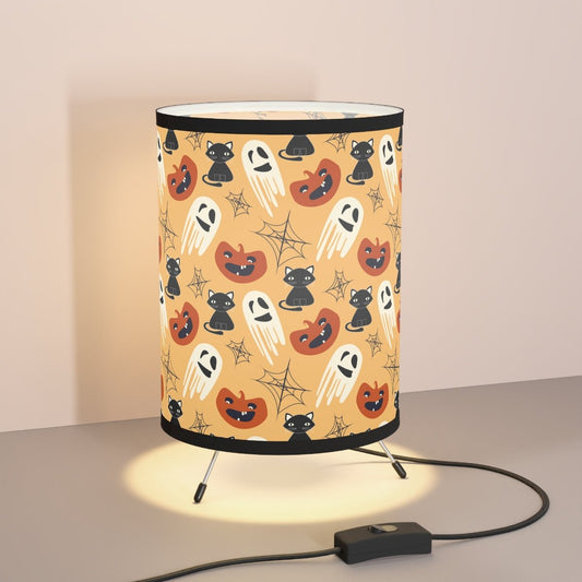 Halloween Cats and Ghosts Tripod Lamp - Puffin Lime