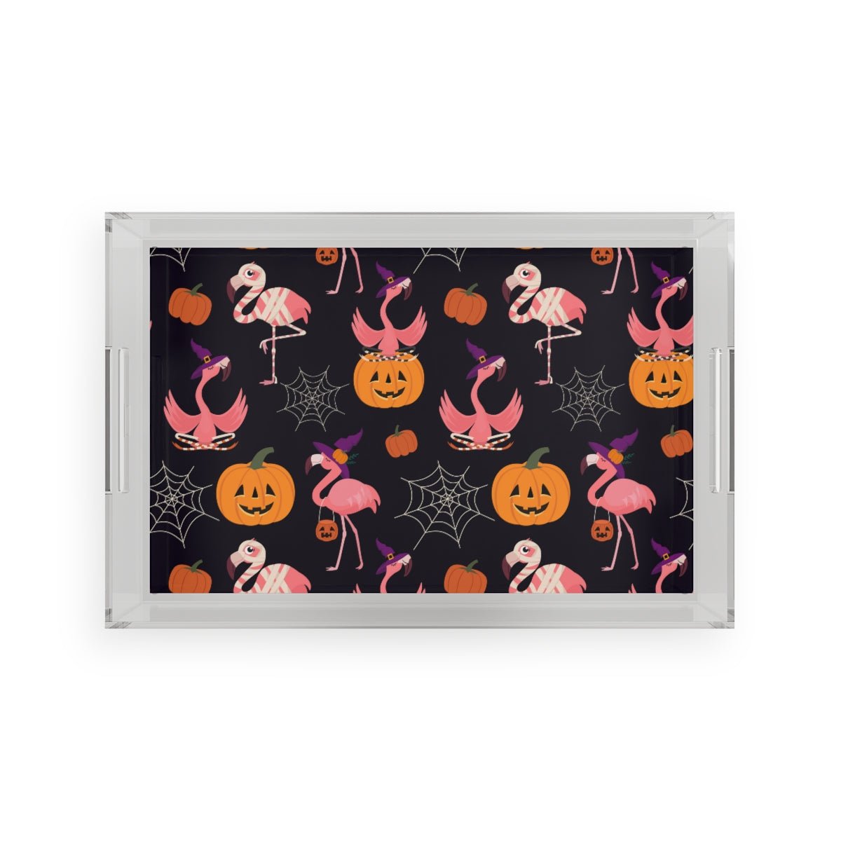 Halloween Flamingos Acrylic Serving Tray - Puffin Lime