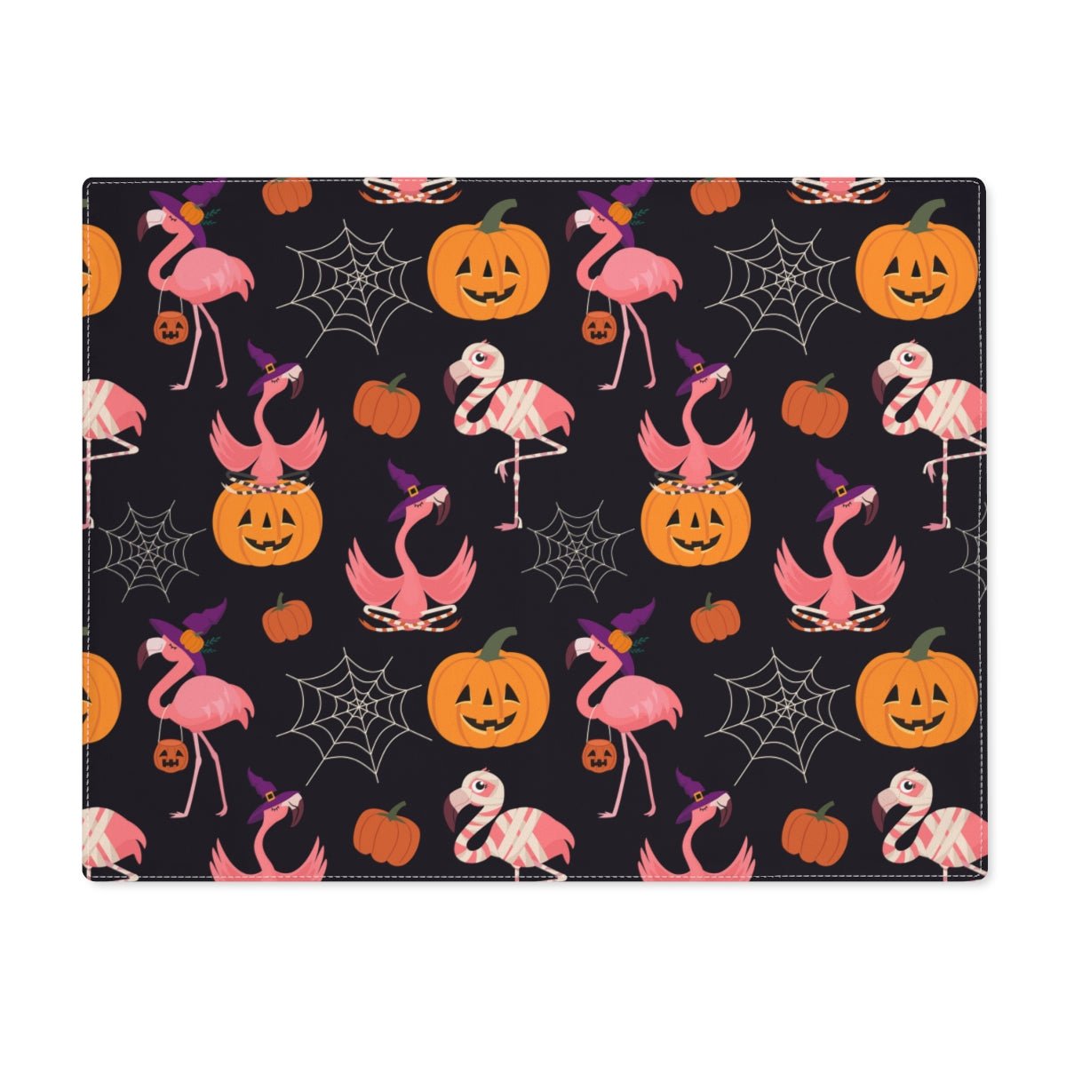 Halloween Flamingos Cotton Placemat - Puffin Lime