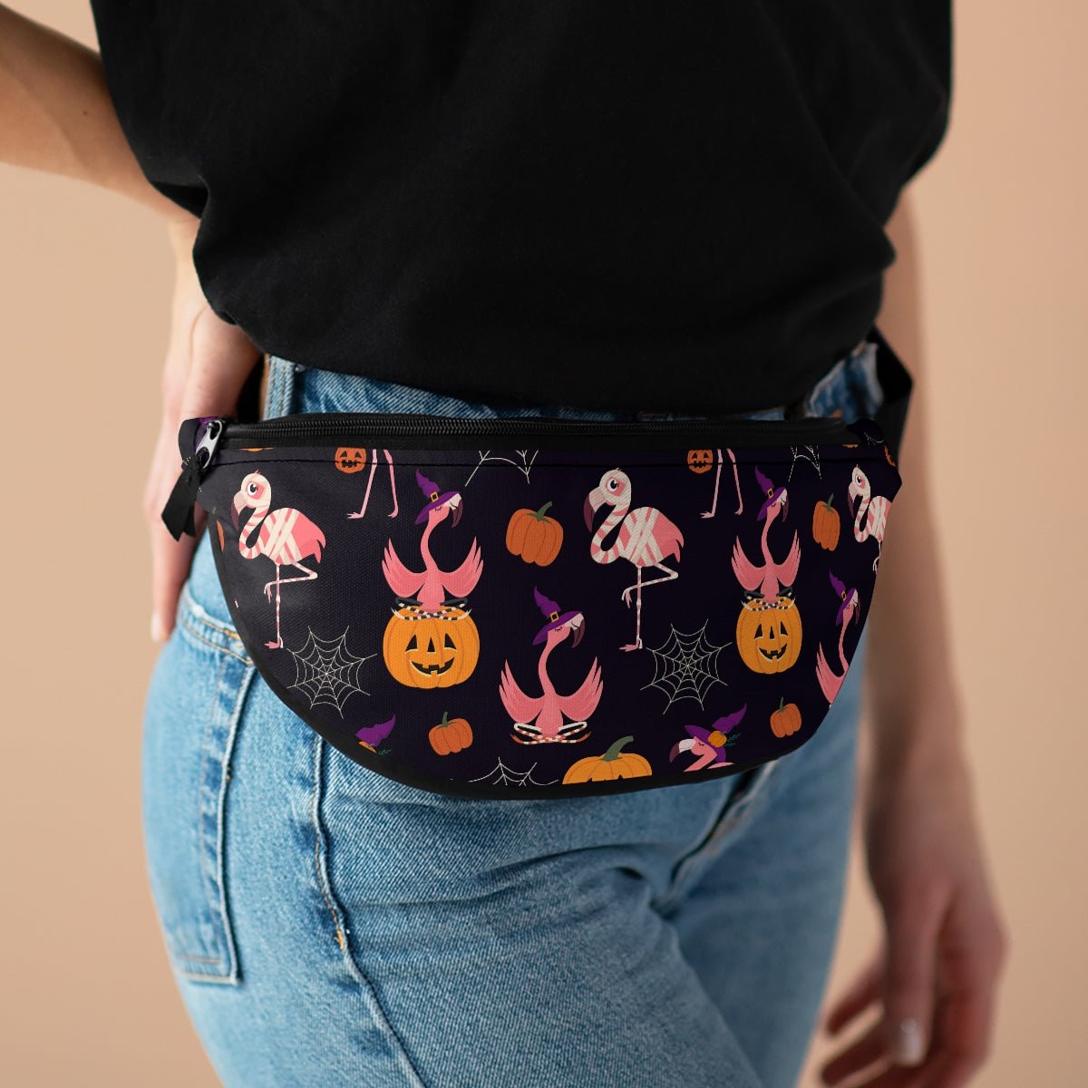 Halloween Flamingos Fanny Pack - Puffin Lime