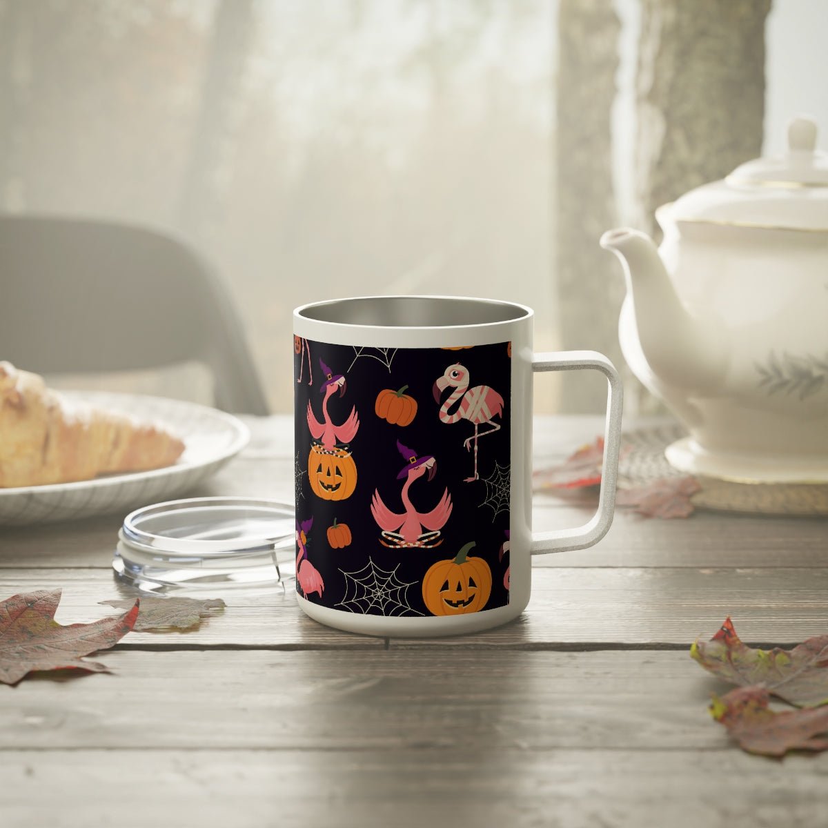 Halloween Flamingos Insulated Coffee Mug, 10oz - Puffin Lime