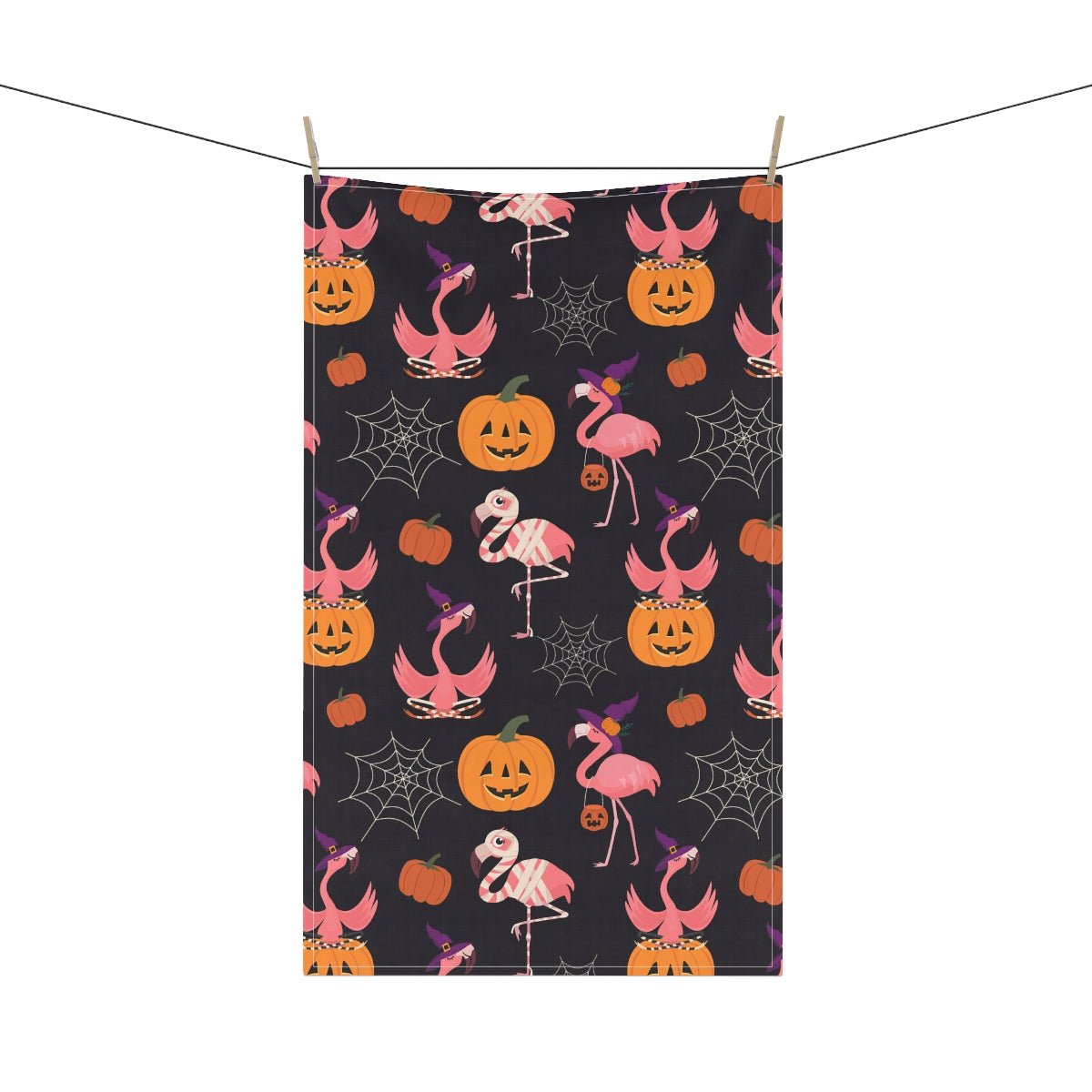 Halloween Flamingos Kitchen Towel - Puffin Lime