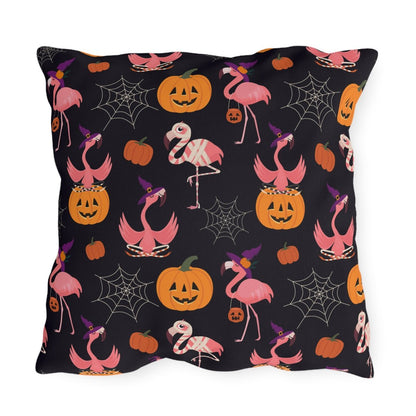 Halloween Flamingos Outdoor Pillow - Puffin Lime