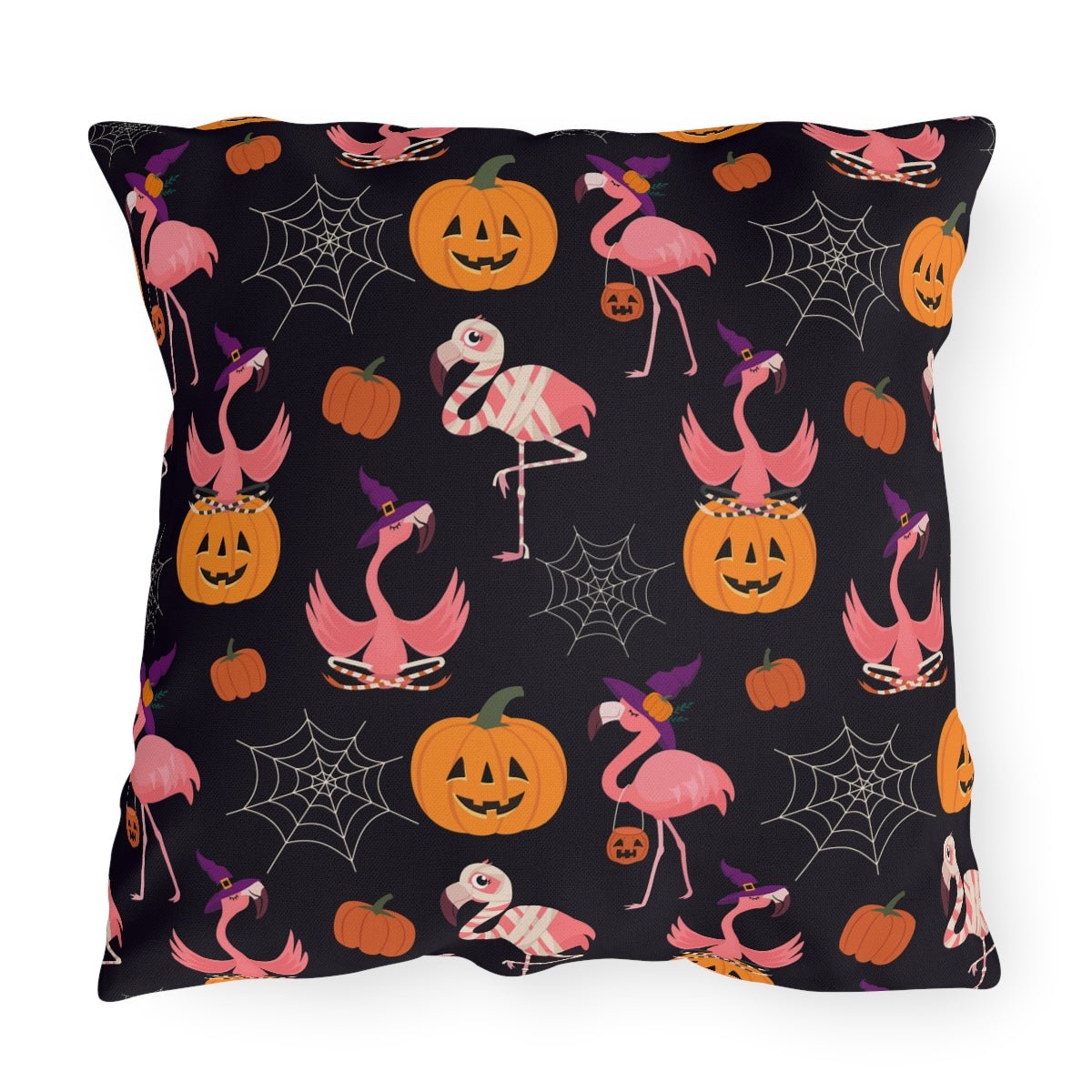 Halloween Flamingos Outdoor Pillow - Puffin Lime