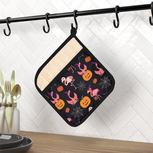 Halloween Flamingos Pot Holder with Pocket - Puffin Lime