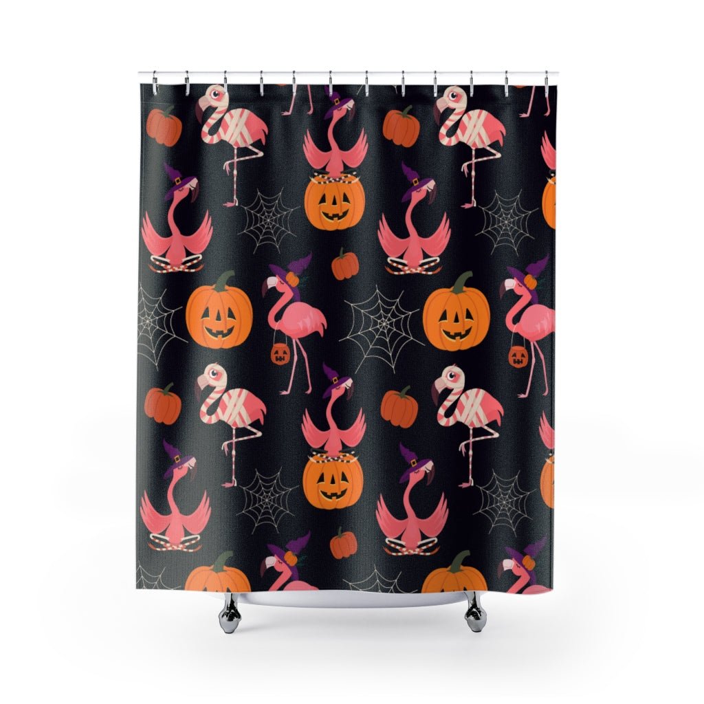 Halloween Flamingos Shower Curtains - Puffin Lime