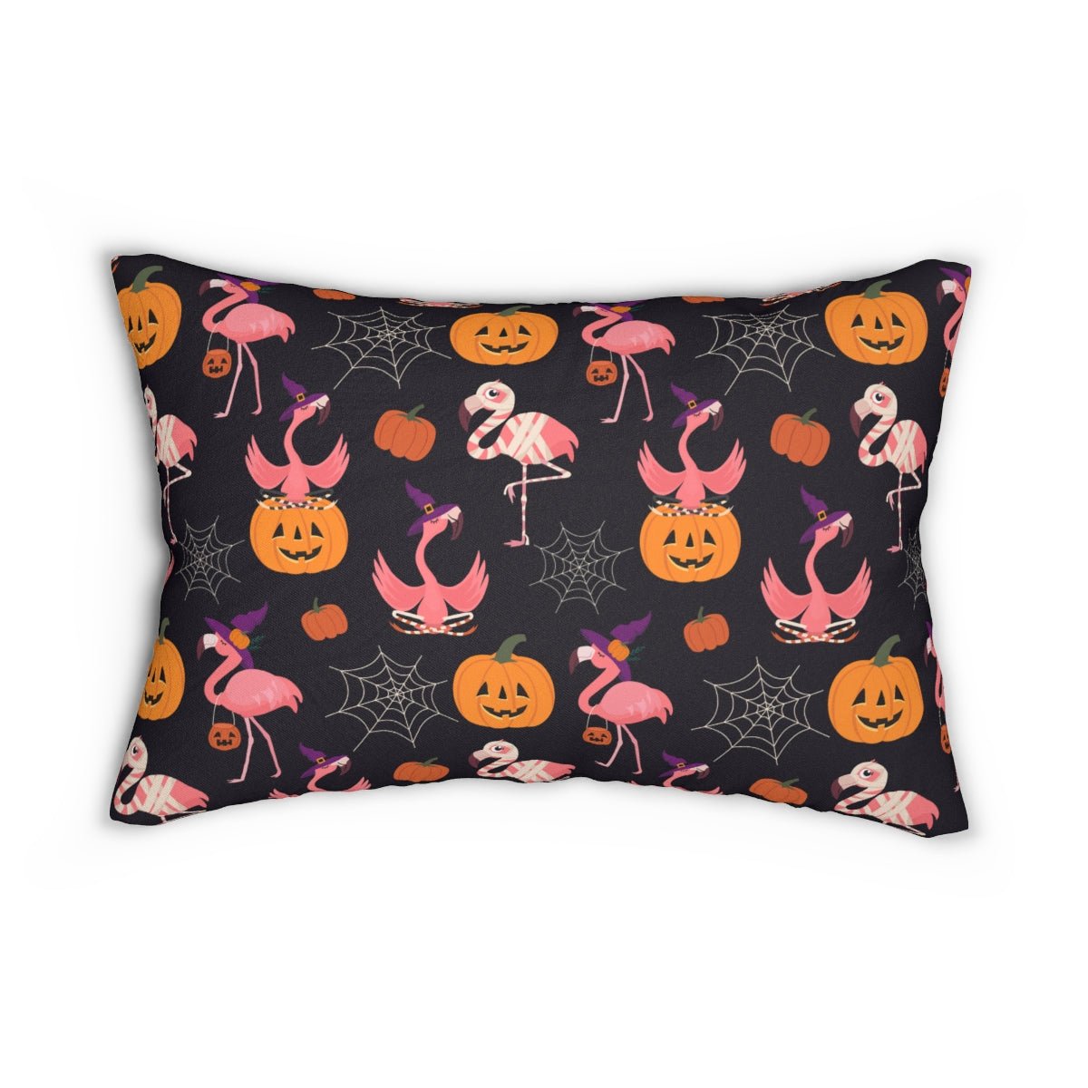 Halloween Flamingos Spun Polyester Lumbar Pillow - Puffin Lime
