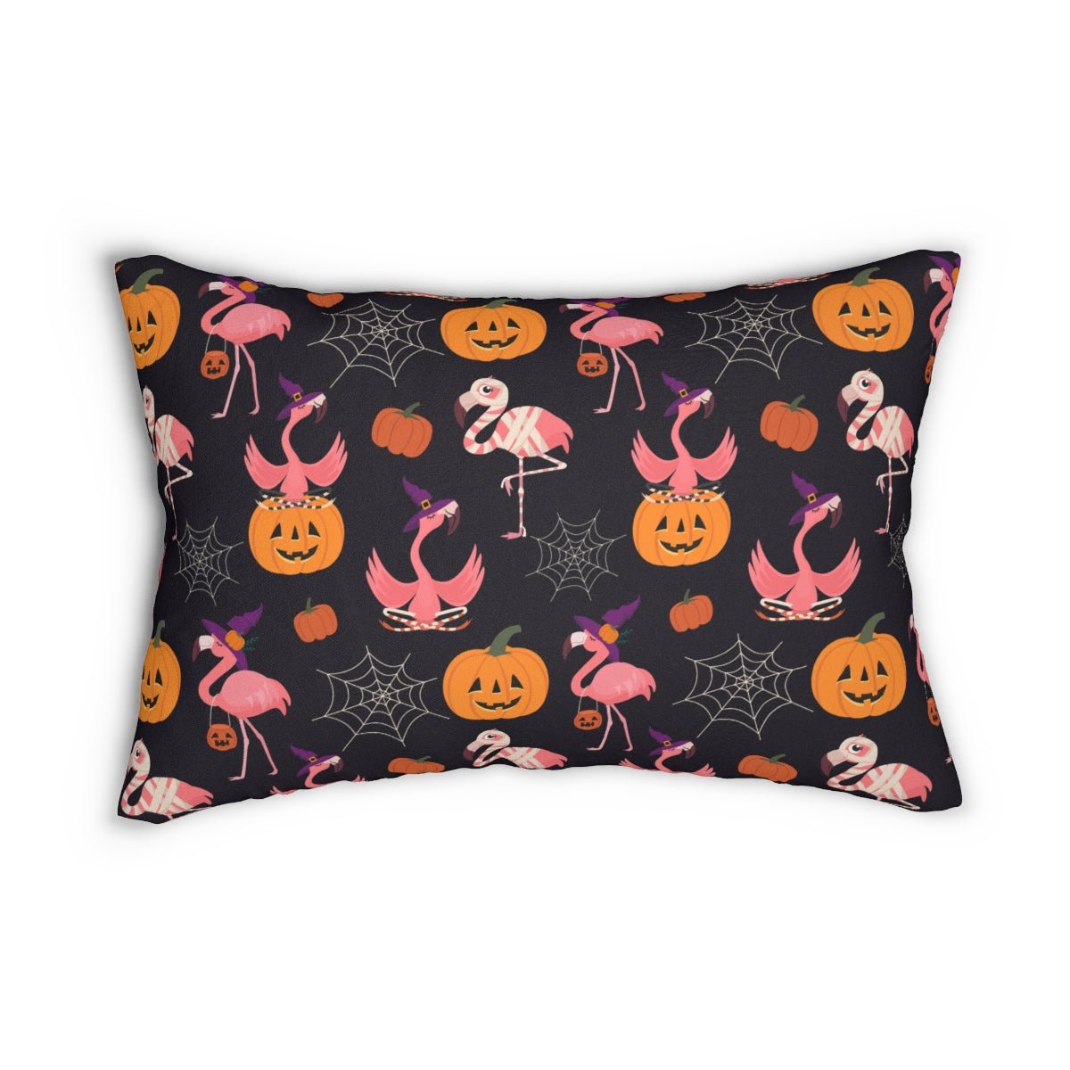 Halloween Flamingos Spun Polyester Lumbar Pillow - Puffin Lime