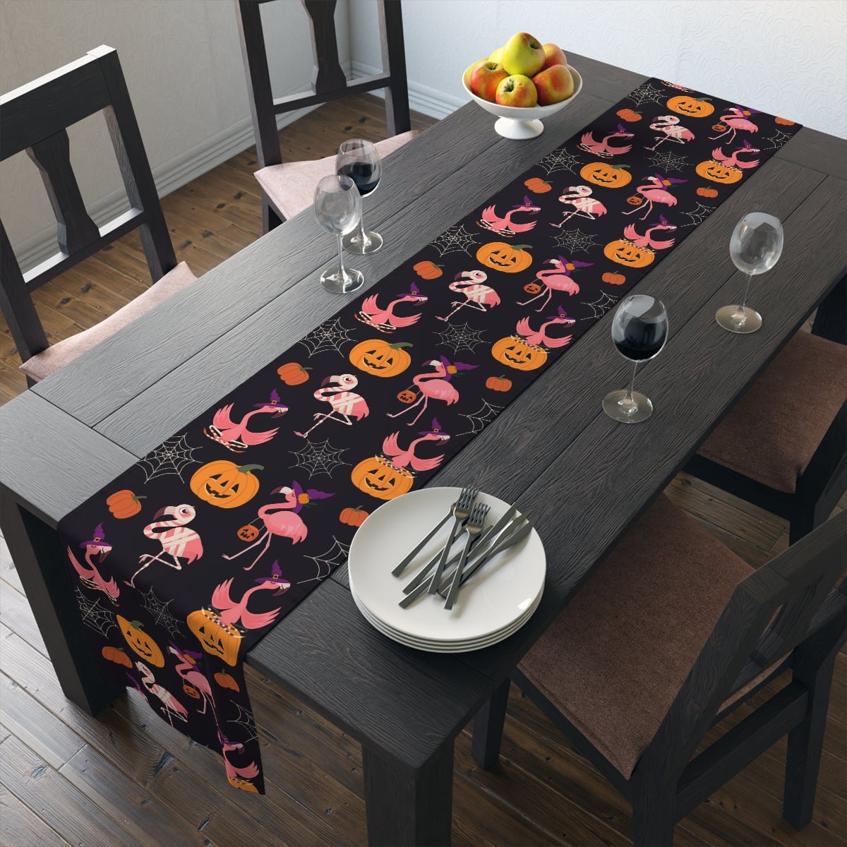 Halloween Flamingos Table Runner - Puffin Lime