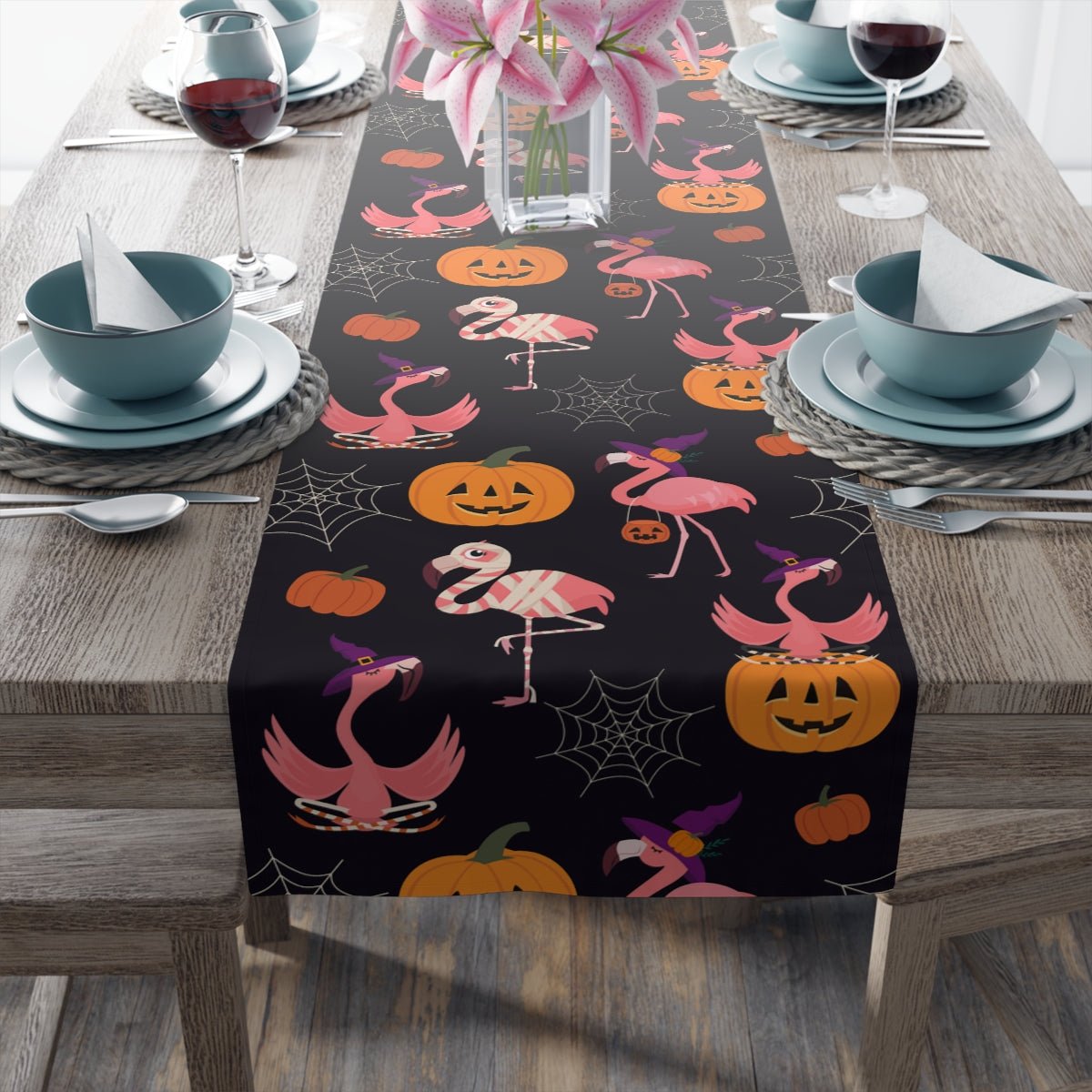 Halloween Flamingos Table Runner - Puffin Lime