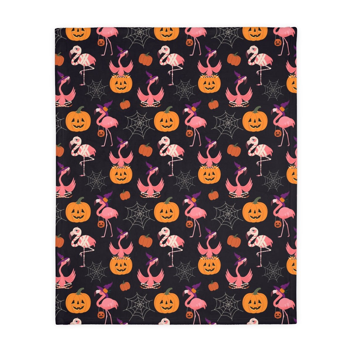 Halloween Flamingos Velveteen Minky Blanket - Puffin Lime